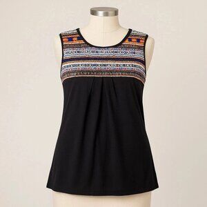 Anthropologie Akemi + Kin Tula Black Bead Embroidered Sleeveless Babydoll Top S